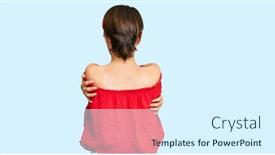  Presentation with hair care - PPT theme consisting of young-brunette-woman-with-short background and a sky blue colored foreground