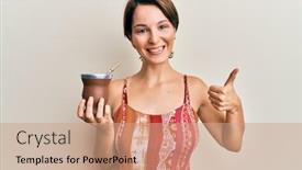  Presentation with infusion - PPT theme enhanced with young-brunette-woman-with-short background and a coral colored foreground