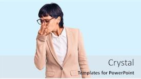  Presentation with short breath - Amazing slide deck having young-brunette-woman-with-short backdrop and a lemonade colored foreground