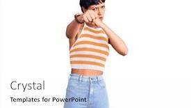  Presentation with violence woman - PPT theme having young-brunette-woman-with-short background and a white colored foreground