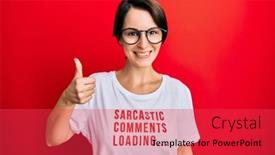  Presentation with loading - Colorful PPT theme enhanced with young-brunette-woman-with-short backdrop and a red colored foreground