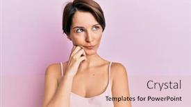  Presentation with hair - PPT theme consisting of young-brunette-woman-with-short background and a coral colored foreground
