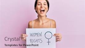  Presentation with woman rights - Colorful presentation theme enhanced with young-brunette-woman-with-short backdrop and a lemonade colored foreground