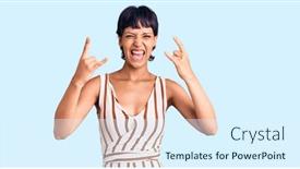  Presentation with rock music - Audience pleasing slides consisting of young-brunette-woman-with-short backdrop and a sky blue colored foreground