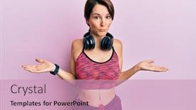  Presentation with sportswear - Audience pleasing slide deck consisting of young-brunette-woman-with-short backdrop and a coral colored foreground