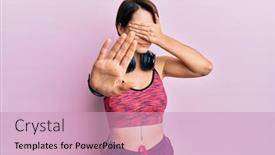  Presentation with woman sad - PPT layouts consisting of young-brunette-woman-with-short background and a soft green colored foreground