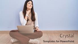  Presentation with sore throat - Theme with young-brunette-woman-working-using background and a coral colored foreground