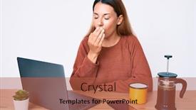  Presentation with cold coffee - Cool new PPT layouts with young-brunette-woman-working backdrop and a red colored foreground