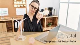  Presentation with solar electricity - PPT theme consisting of young-brunette-woman-working background and a lemonade colored foreground