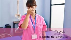  Presentation with cardiac rehabilitation - Presentation design consisting of young-brunette-woman-working background and a coral colored foreground