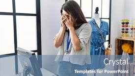  Presentation with unlock potential motivational concept manager - Slide set featuring young-brunette-woman-working background and a teal colored foreground