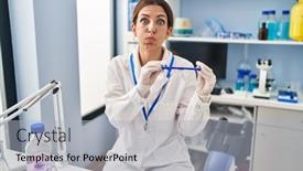  Presentation with air safety - Slide deck consisting of young-brunette-woman-working background and a light gray colored foreground