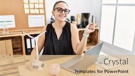  Presentation with solar electricity - Slide deck enhanced with young-brunette-woman-working background and a lemonade colored foreground