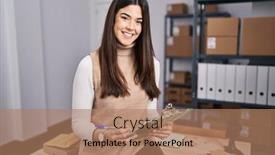  Presentation with working - Presentation theme consisting of young-brunette-woman-working background and a  colored foreground