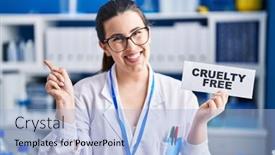  Presentation with cruelty - PPT layouts consisting of young-brunette-woman-working background and a light blue colored foreground