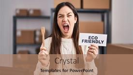  Presentation with eco friendly - PPT theme having young-brunette-woman-working background and a coral colored foreground