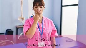  Presentation with rehabilitation - PPT layouts enhanced with young-brunette-woman-working background and a coral colored foreground