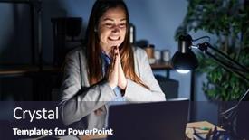  Presentation with working together - Presentation theme consisting of young-brunette-woman-working background and a wine colored foreground