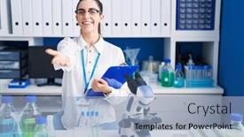  Presentation with acceptance - PPT theme enhanced with young-brunette-woman-working background and a light blue colored foreground