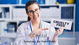 Presentation with cruelty - PPT theme having young-brunette-woman-working background and a light blue colored foreground