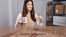  Presentation with working - Slides enhanced with young-brunette-woman-working background and a coral colored foreground