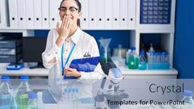  Presentation with scandal - Theme featuring young-brunette-woman-working background and a light blue colored foreground