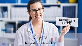  Presentation with cruelty - Slides with young-brunette-woman-working background and a light blue colored foreground