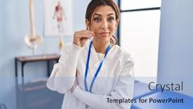  Presentation with recovery - PPT layouts consisting of young-brunette-woman-working background and a light blue colored foreground