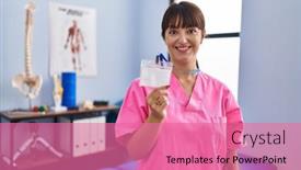  Presentation with rehabilitation - PPT layouts featuring young-brunette-woman-working background and a coral colored foreground