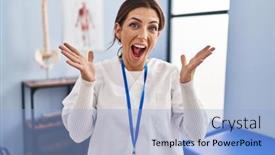  Presentation with recovery - Slides having young-brunette-woman-working background and a light blue colored foreground