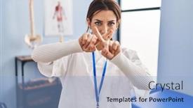  Presentation with recovery - PPT layouts featuring young-brunette-woman-working background and a light blue colored foreground