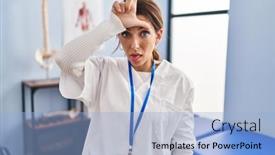  Presentation with recovery - Slides featuring young-brunette-woman-working background and a light blue colored foreground