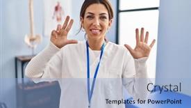  Presentation with recovery - Presentation consisting of young-brunette-woman-working background and a light blue colored foreground