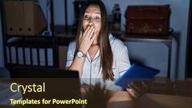  Presentation with scandal - Slide deck featuring young-brunette-woman-working background and a tawny brown colored foreground