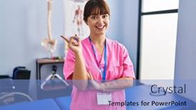  Presentation with rehabilitation - Presentation featuring young-brunette-woman-working background and a light blue colored foreground