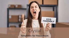  Presentation with eco friendly - Theme enhanced with young-brunette-woman-working background and a coral colored foreground