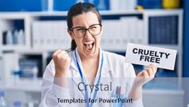  Presentation with cruelty - Slide deck enhanced with young-brunette-woman-working background and a light blue colored foreground