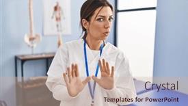  Presentation with forbidden - Slide deck enhanced with young-brunette-woman-working background and a soft green colored foreground