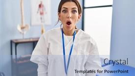  Presentation with recovery - Slide set consisting of young-brunette-woman-working background and a light blue colored foreground