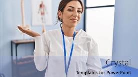  Presentation with recovery - Slide set featuring young-brunette-woman-working background and a light blue colored foreground