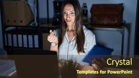  Presentation with salary - Presentation consisting of young-brunette-woman-working background and a tawny brown colored foreground