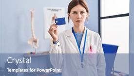  Presentation with recovery - Presentation theme enhanced with young-brunette-woman-working background and a seafoam green colored foreground