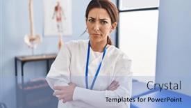  Presentation with recovery - Slides featuring young-brunette-woman-working background and a light blue colored foreground