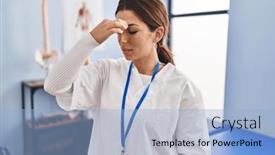  Presentation with recovery - PPT layouts having young-brunette-woman-working background and a light blue colored foreground