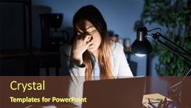  Presentation with nose - PPT theme enhanced with young-brunette-woman-working background and a  colored foreground