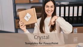  Presentation with self - Slide deck enhanced with young-brunette-woman-working background and a coral colored foreground