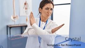  Presentation with face pain - PPT layouts consisting of young-brunette-woman-working background and a light blue colored foreground