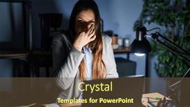  Presentation with bad breath - PPT theme featuring young-brunette-woman-working background and a tawny brown colored foreground