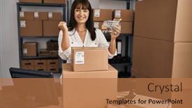  Presentation with business success - Presentation theme enhanced with young-brunette-woman-working background and a coral colored foreground