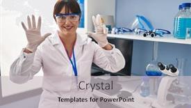  Presentation with eight - Presentation theme with young-brunette-woman-working background and a light gray colored foreground